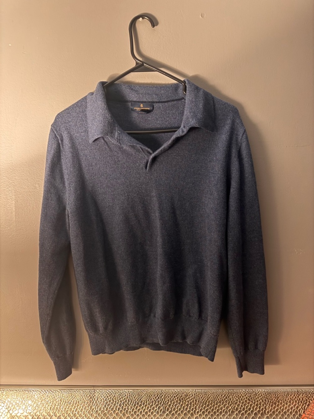 Brooks Brothers Heathered Navy V-Neck Polo Sweater